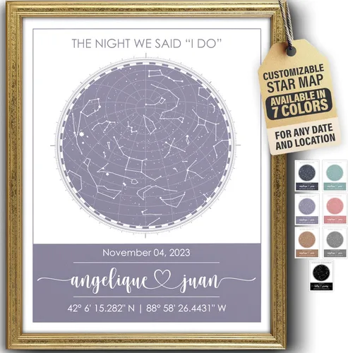 Vista 20 de Impresión artística personalizada de mapa de estrellas, totalmente personalizada (tus detalles, tamaño, color, marco), regalo para el día