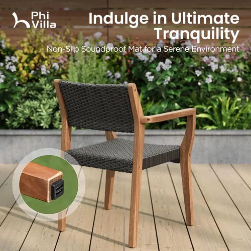 Vista 7 de PHI VILLA Juego de comedor de madera de acacia de 7 piezas para 6, mesa y sillas de madera de teca expandibles, juego de muebles de granja grandes