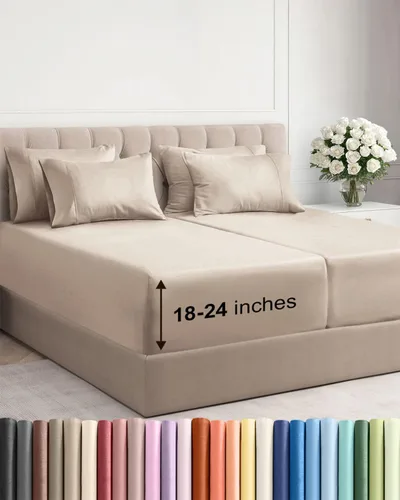 Vista 20 de Juego de sábanas de tamaño king, transpirables, refrescantes, con esquinas extraprofundas de 18-24 pulgadas, de ajuste fácil, supersuaves, sin