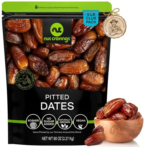 Nut Cravings Frutas secas – Dátiles deshuesados sin azúcar añadido, sin azúcar añadido (80 onzas – 5 libras) empaquetadas frescas en bolsa
