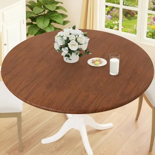 Vista 24 de Smiry Mantel redondo de pícnic, fundas de mesa elásticas impermeables para mesas de 18 a 24 pulgadas, manteles de vinilo con parte trasera