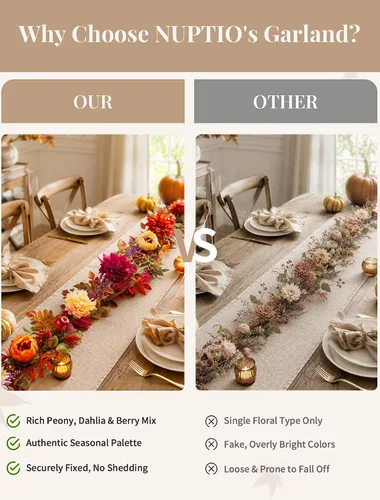 Vista 4 de NUPTIO Guirnalda de otoño de 6 pies para manto: decoración de otoño para el Peonía y dalia - Morado