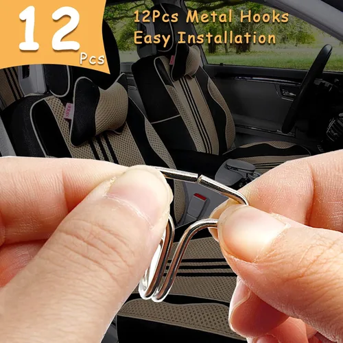 Vista 3 de Juego de 24 fundas de asiento de automóvil, ganchos de metal con placa de ciruela, 12 fundas de plástico para asientos de automóvil y 12 ganchos