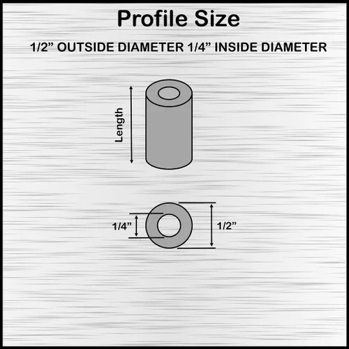 Vista 2 de Espaciador de aluminio negro 1/2" DE x 1/4" ID x Elija su longitud, espaciador redondo sin rosca, casquillo de soporte de acabado liso, se ajusta a