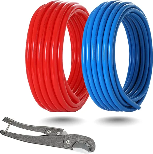Tubo PEX-B, 2 rollos de 1/2 pulgada, azul y rojo cada uno de 100 pies (200 pies) de longitud, tubos PEX con cortador de tubos, para aplicaciones de