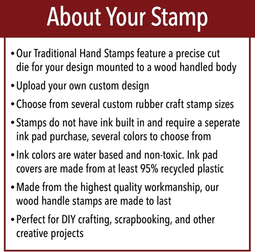 Vista 5 de Sello de mano de goma personalizado, mango de madera con logotipo personalizado, múltiples opciones de tamaño disponibles Sube tu propio logotipo