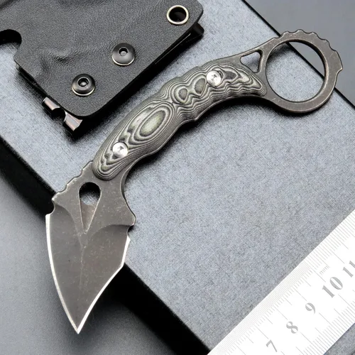 Vista 2 de C1107 Cuchillo de hoja fija con cuchilla D2, mango G10, cuchillo de garra para camping al aire libre, supervivencia, herramienta EDC, cuchillos Verde