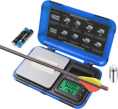 Báscula de tiro con arco de doble unidad y pantalla HD, escala digital LCD de flechas de bolsillo, escala de 7.05 oz x 0.00 oz de gramos, mini