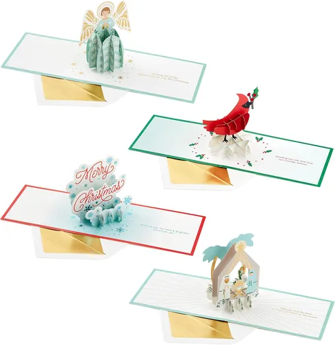 Vista 6 de Hallmark Signature Paper Wonder Surtido de Tarjetas Pop Up Navideñas, Religiosas (4 Tarjetas de Días Festivos con Sobres)