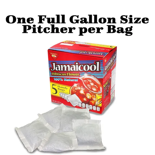 Vista 2 de Jamaicool Flores de hibisco 100% naturales (5 bolsas prácticas, cada una hace 1 galón) - Bolsas de té - Flores secas - Hojas - Flor de Jamaica