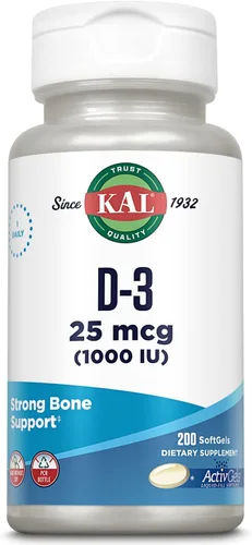 Vista 8 de KAL Vitamina D3 1000 UI cápsulas blandas (25 mcg), forma activa de vitamina D, absorción de calcio, salud ósea, suplemento de apoyo inmunológico
