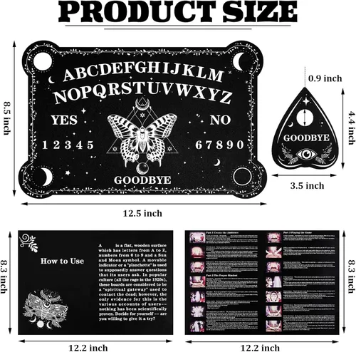 Vista 2 de Threan Tabla de adivinación de péndulo para radiestesia con conjunto de amatista, tabla de hablar de espíritu de madera, collar de péndulo