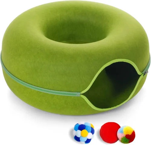 Vista 10 de Cama túnel para gatos de interior con 3 juguetes, cama para gatos en forma de dona resistente a los arañazos, hasta 9 libras