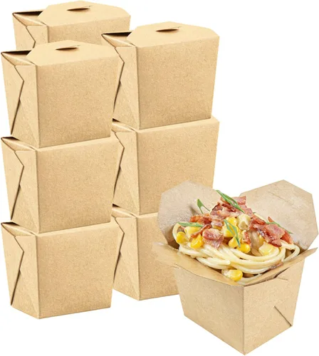 Restaurantware Bio Tek - Cajas chinas de 8 onzas para llevar, 25 cajas de comida a prueba de grasa, con bloqueo de pestañas, papel kraft para