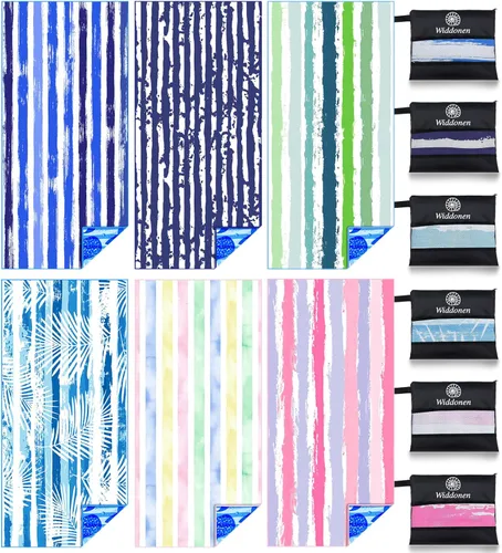 Vista 28 de Paquete de 2 toallas de playa ligeras de microfibra, sin arena, de secado rápido, absorbentes, delgadas y compactas, para piscina, camping