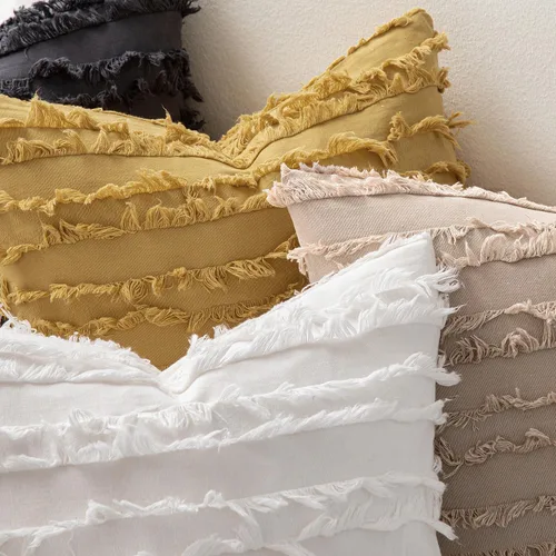 Vista 2 de MIULEE - Juego de 2 fundas de cojín decorativas de lino y estilo bohemio, con patrón jacquard a rayas, para sofá, sillón, sala de estar y Beige