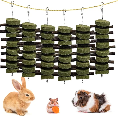 Vista 14 de kathson Juguetes masticables de conejo para rechinar dientes, palitos de bambú orgánico natural, juguetes de enriquecimiento para animales pequeños