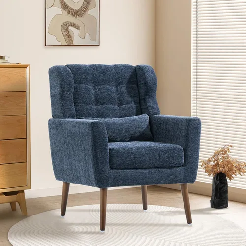 Vista 19 de Silla de Acento Moderna, Sillón Tapizado con Almohada, Sofá Individual de Tela con Asiento de Salón y Patas de Madera, Silla de Acento para Sala