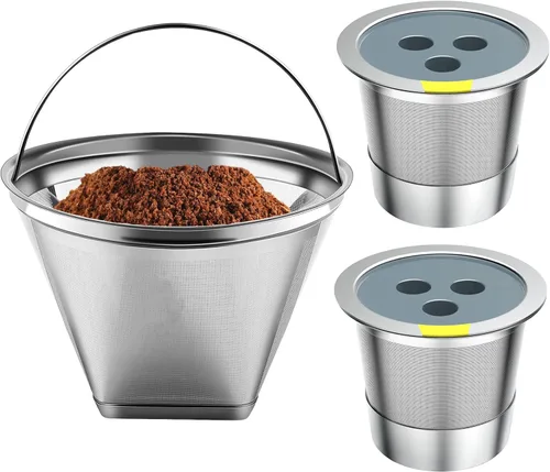 Vista 11 de Filtro de café reutilizable de acero inoxidable compatible con la cafetera Ninja, 4 filtros de café de cono Filtro de café de cesta, Filtros de café