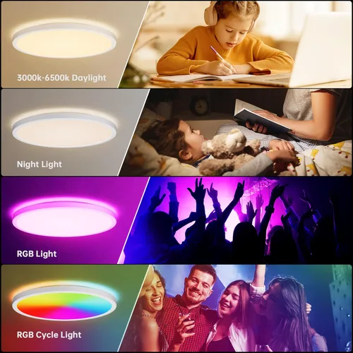 Vista 2 de BLNAN - Lámpara de techo LED de montaje empotrado de 12 pulgadas, 24 W, regulable, 3000 K-6500 K, lámpara de luz que cambia de color con control