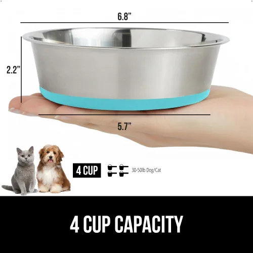 Vista 11 de GORILLA GRIP Juego de 2 cuencos para perros, con capacidad para 8 tazas (64 onzas líquidas), cuenco de metal resistente para alimentos y agua