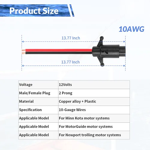 Vista 2 de Conector hembra de motor de arrastre de 12 V 10AWG 2 cables Conector de motor de arrastre para barco marino (Plug-FE1)