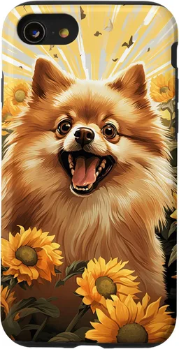 Vista 18 de Funny Pomeranian Face Dog With Sunflower Painting Case for iPhone 16