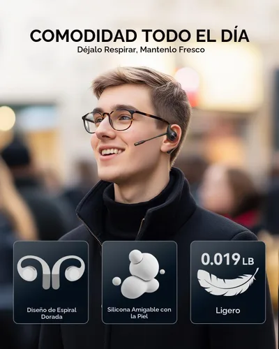 Vista 6 de EMEET Airflow Auriculares de oído abierto con micrófono, auriculares inalámbricos Bluetooth 5.3 con micrófono desmontable, cancelación de ruido ENC