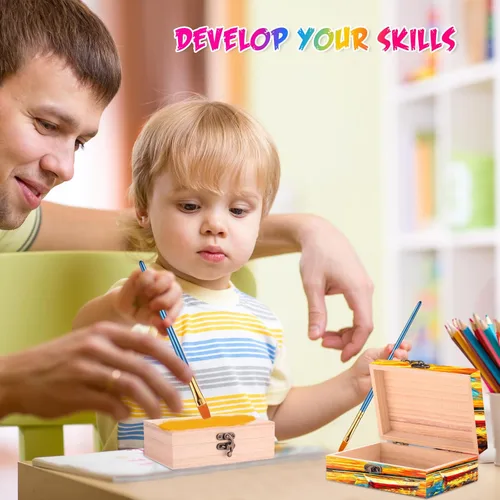 Vista 7 de Barydat 24 cajas de madera sin terminar de 5.9 x 4 x 2 con 10 pinceles de madera, mini cajas de madera para manualidades, caja de almacenamiento