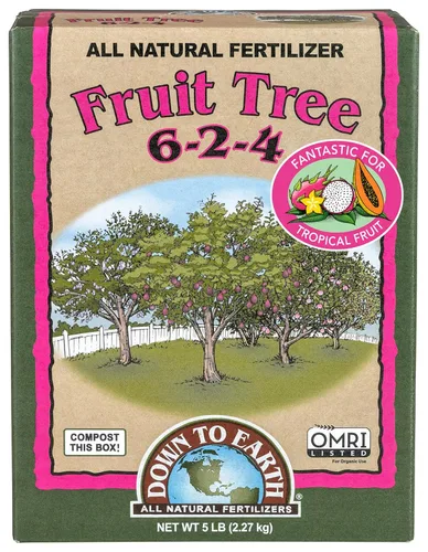 Down To Earth All Natural Fertilizers Árbol frutal orgánico - Alimento vegetal para manzanas, peras, ciruelas y árboles frutales tropicales 6-2-4, 5