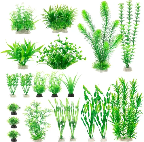 MyLifeUNIT Plantas de acuario, paquete de 20 plantas artificiales para pecera para decoración de acuarios (verde)