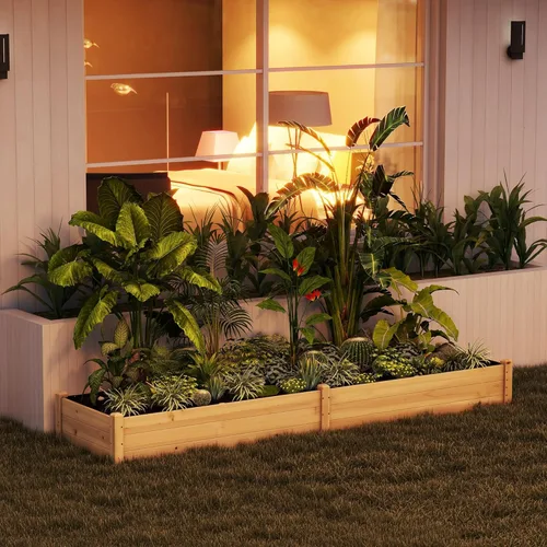 Vista 9 de Outsunny Kit de cama de jardín elevada de madera de 8 x 2 pies, maceta elevada para exteriores, parte inferior y forro autodrenante, patio