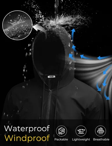 Vista 4 de COOFANDY Chaqueta impermeable para hombre, ligera, impermeable, con capucha, equipo de lluvia, viajes, senderismo, ciclismo