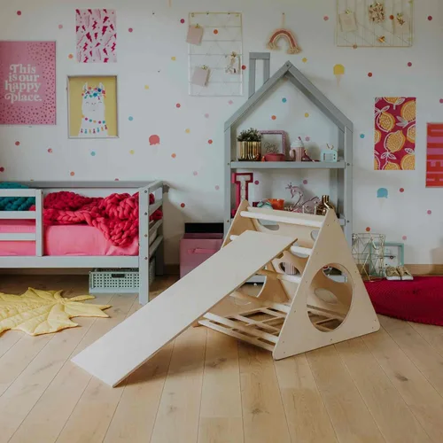 Vista 9 de Triángulo de escalada con una rampa, escalador triángulo Montessori, escalador Montessori, marco de escalada, gimnasio de juego interior para niños
