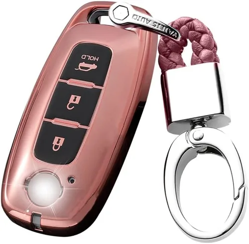 ontto Soporte para llave de coche para Nissan Ariya Pathfinder Kicks X-Trail Rogue 2023 Smart Remote Key Fob Cover Soft TPU Funda para llave Rosado