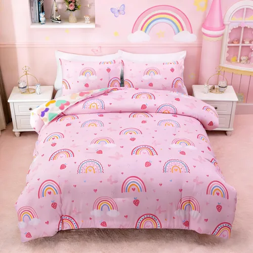 Vista 15 de Btargot Juego de edredón de 3 piezas para niños con 2 fundas de almohada, corazones de amor de dibujos animados, soles y estrellas, juego de ropa