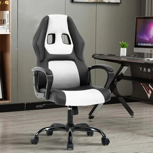 Vista 9 de Silla de juegos, respaldo alto, transpirable, de piel sintética, silla de computadora, silla ergonómica de juegos de altura ajustable con soporte