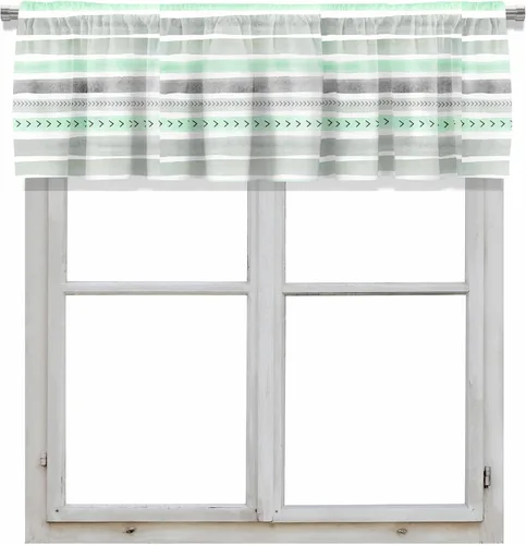 Healbrighting Cenefa de cortina opaca con diseño de rayas de acuarela color menta y turquesa, bolsillo para barra, cortina corta para decoración de