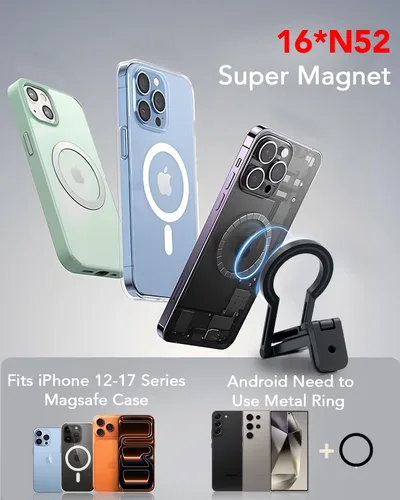 Vista 6 de Trípode magnético para iPhone – Mini soporte plegable para teléfono, agarre portátil con mango para selfie stick con 360°, artículos esenciales