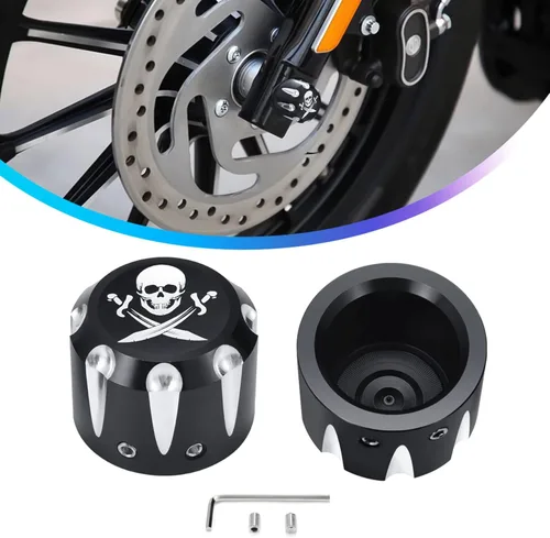 Vista 2 de Juego de 2 tapas para tuercas de eje delantero, juego de tapas de eje de motocicleta para Harley Sportster Softail Electra Road Street Glide