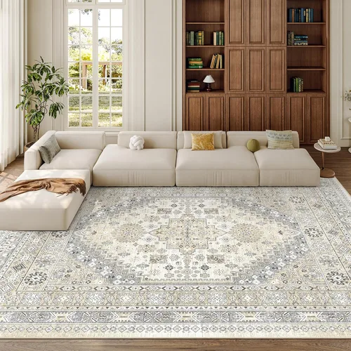 Vista 84 de zesthome Alfombras de área de 5 x 7, lavables a máquina, para sala de estar, dormitorio, resistentes a las manchas, vintage, de gran área, Beige
