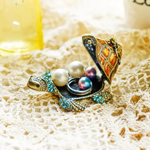 Vista 4 de YU FENG Figuras de tortuga para madre y bebé, cajas de joyería con bisagras coleccionables