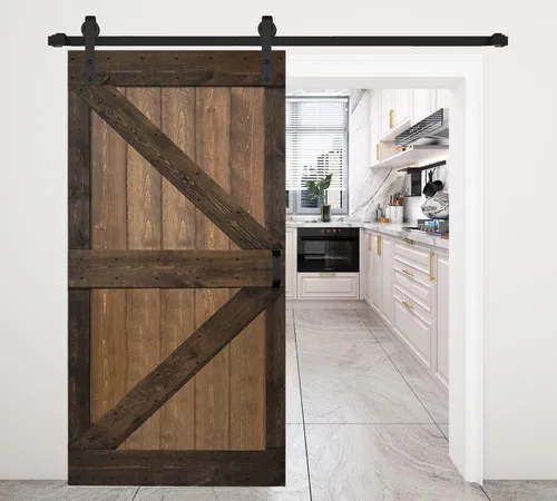 Vista 16 de K Style - Losa para puerta corrediza de granero de madera maciza con acabado de nogal oscuro y café Kona (24 x 84 pulgadas), requiere montaje