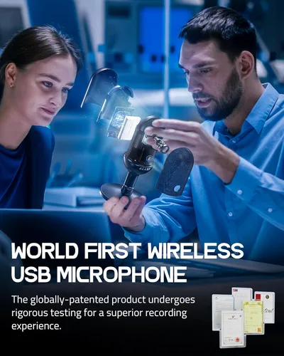Vista 4 de ALABS Micrófono de condensador cardioide inalámbrico USB para podcast, juegos y oficina en casa, distancia de transmisión de señal de 100 pies