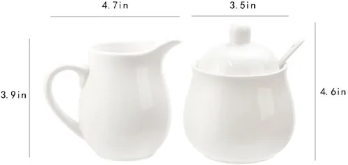 Vista 2 de Juego de crema y azúcar de cerámica colorida con cuchara de tapa, juego de servicio de café