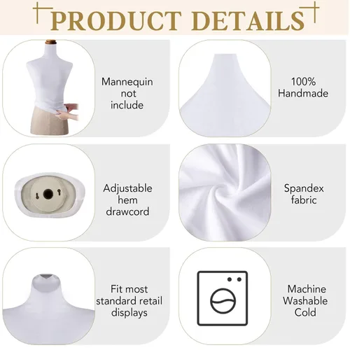Vista 3 de Peryiter 2 Piezas Funda de Tela para Maniquí Suave y Elástica Cubierta de Maniquí de Ropa para Parte Superior del Cuerpo para Tienda Boutique