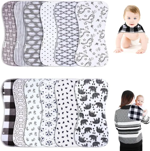 Vista 16 de Baberos y paños para eructos 2 en 1 - Pack de 6 unidades grandes, súper absorbentes, paños de algodón suaves para eructos de 3 capas para niños