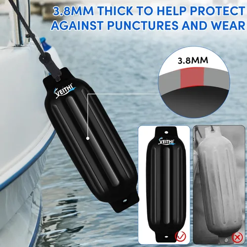 Vista 5 de Juego de 4 guardabarros para barco de 4.5/5.5/6.5/8.5/10/16 pulgadas, parachoques de vinilo con ojos gemelos acanalados, parachoques para barco