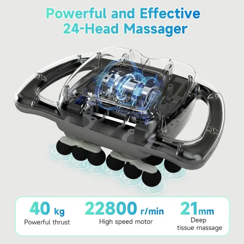 Vista 3 de Juego de pistolas de masaje de 24 cabezas, con 99 niveles y 9 modos, pistola de masaje de tejido profundo, piernas, cintura, cuello y espalda