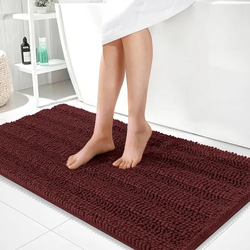 Vista 343 de OLANLY Alfombras de Baño Gruesas de 47 x 20 pulgadas, Extra Suaves Absorbentes de Chenilla a Rayas, Respaldo de Goma, Lavables y Secables a Máquina